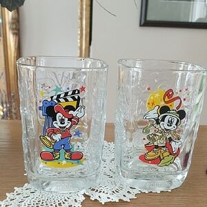 Vintage Disney Mickey Mouse Glass Tumblers Set of 2